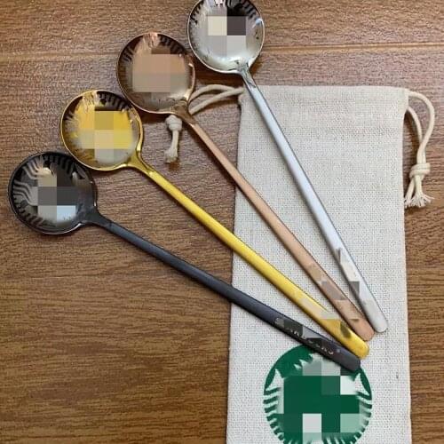 Stainless Steel Korean Coffee Long Spoon Dessert Small Round Honey Stirring Spoon Kichen Supplies