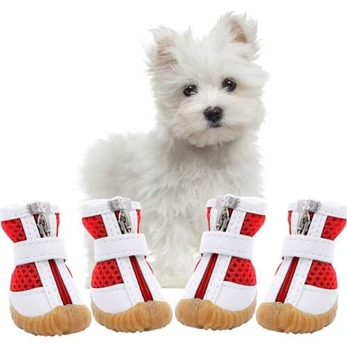 Breathable Mesh Dog Shoes Pet Boots for Small Dogs with Anti-Slip Sole Zipper Closure Durable Pet Paw Protector for Hot Pavement