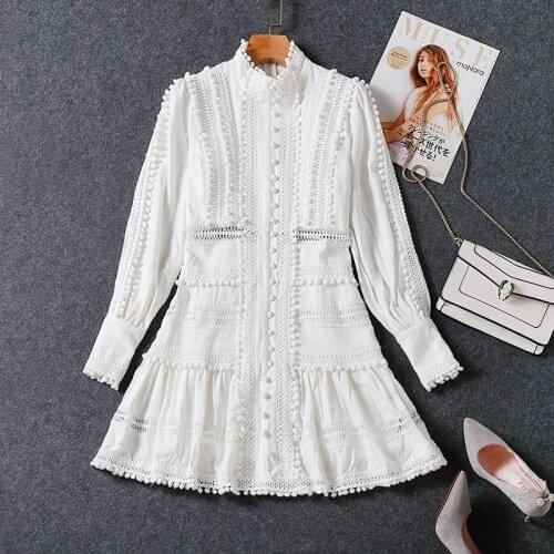 High End Good Quality Version One Piece White Dress Short a Line Puff Sleeve Heavey Embroidery Hollow Out Robe Vestido Fiesta