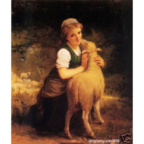 Art portrait painting: : Young Girl with Lamb 24x36