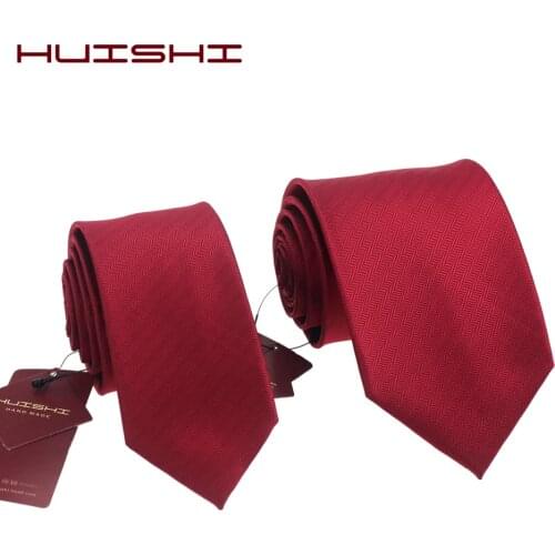 HUISHI New Wedding Men Ties Red Wine Striped Fashion Designer Tie Slim For Men Business 8cm 6cm Plaid Jacquard Woven Necktie