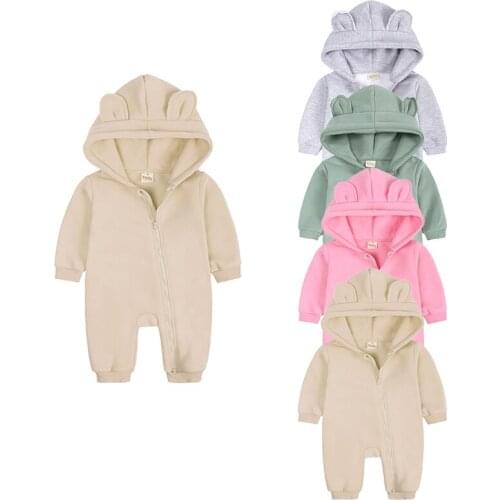 Bear Romper Bodysuit New Solid Hoodies For Newborn Baby Boys Girls Clothes Jumpsuit Overall Infant Costume Long Sleeve Rompers