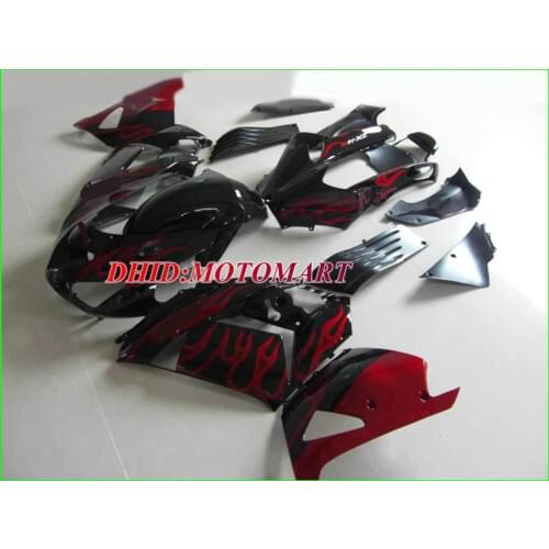 Injection mold Fairing kit for KAWASAKI Ninja ZX14R 2006 2007 ZX14R 06 07 red flames gloss black ABS Fairings set+7 gifts SQ28