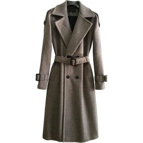 Fashion Extra Long Herringbone Overcoat Over-the-Knee Mens Autumn and Winter New Style Retro Woolen Jacket Men Coats