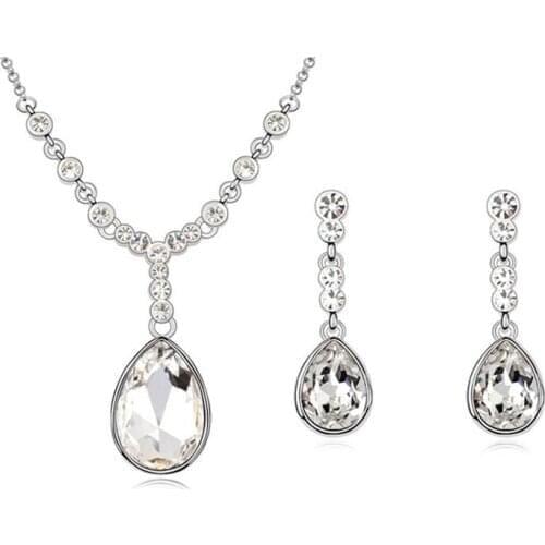 Fashion water drop wedding jewellery sets for women wedding party accessories luxurious Austrian crystal pendant and earings set