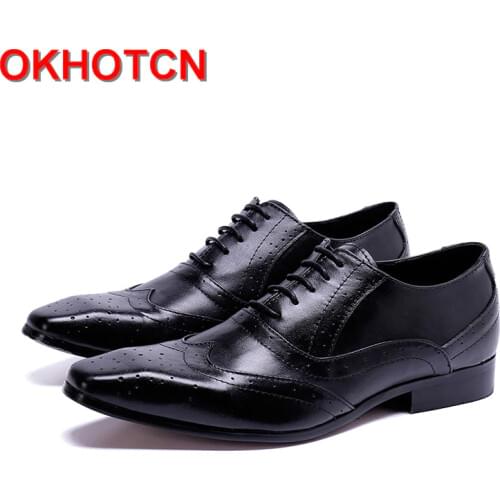 Lace Up Red Men Wine Shoes Square Toe Official Business Black Wedding Shoes Plus Size 47 Brogue Shoes Real Leather Western Shoes