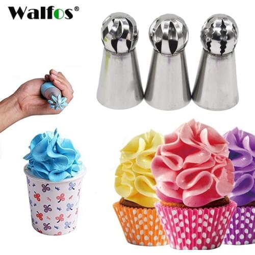 WALFOS 3pc/set Russian Piping Nozzle Sphere Ball Icing Confectionary Pastry Tips Cupcake Decorator Kitchen Bakeware