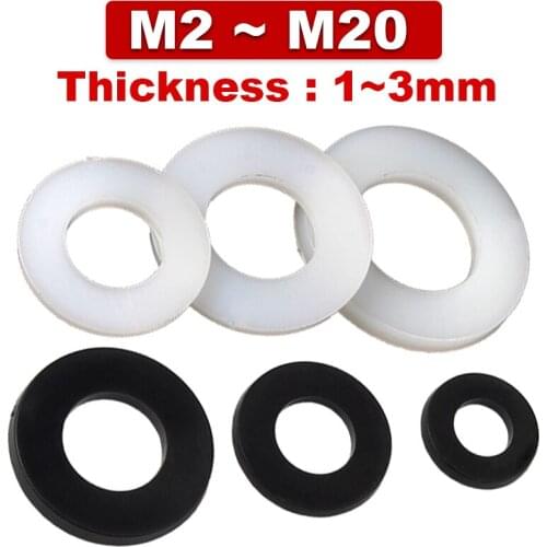 Nylon Gasket Washer Plastic Insulation Flat Gasket Washer Rubber Gasket M2 M3 M4 M5 M6 M8 M10 M12~M20 Thin Round Black/white