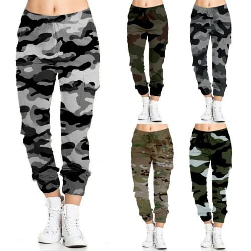 New Women Camo Cargo High Waist Hip Hop Trousers Pants Military Army Combat Camouflage Long Pants Elastic Hot Capris#f3