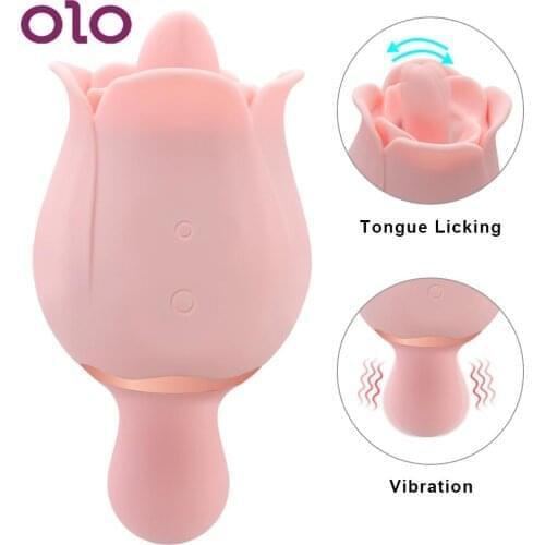 OLO Dual Head Rose Shape Tongue Licking Vibrator Sex Toys for Women Oral Sex Nipple Clitoris Massager G- Spot Stimulation