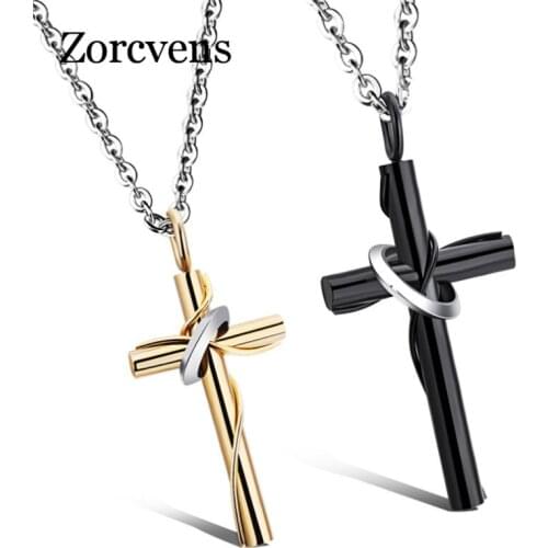Modyle Cross Necklaces&Pendants For Men and Women Stainless Steel Gold-Color Male Pendant Necklaces Prayer Jewelry