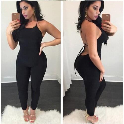 Summer Sexy Jumpsuits Women Spaghetti Strap Hollow Backless Lace-Up Jumpsuits Solid Sleeveless Club Party Jumpsuit Female 969548