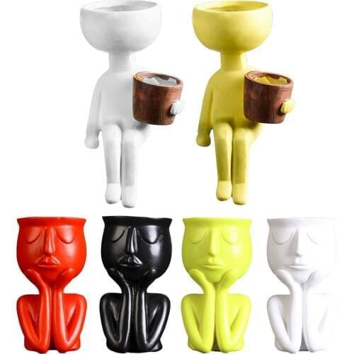 Human Portrait Sculpture Flower Pot Vase Succulent Cactus Planter Vase Humaniod Ceramic Flower Pot Vase Fleshy Flower Micro Land
