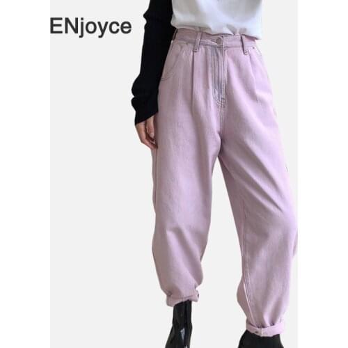 Vintage New Punk Pink High Waisted Jeans Women Streetwear Korean Denim Loose Legging Pants Femme Jean Cargo Trousers 2020 Autumn