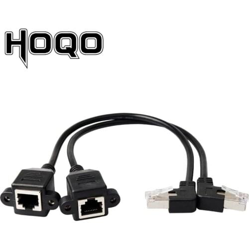 Left right angle 90 degree Rj45 screw Panel mount ethernet Extension Cable LAN Male to Female UTP Cat5e internet Cord Screw hole