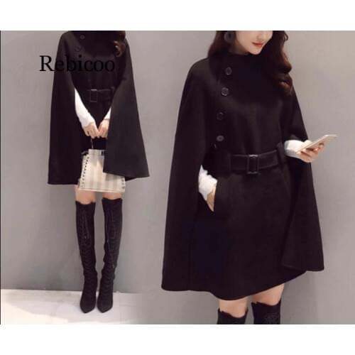 High Quality Autumn Winter Poncho Coat Women Elegant Korean Clothes Outerwear Plus Size Hooded Poncho Wool Coat Women