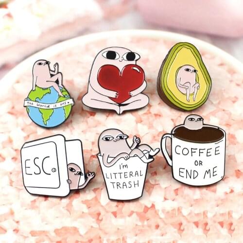 Funny cute naked play frog custom enamel brooch cartoon avocado coffee cup love ESC box earth toy shirt badge lapel pin gift