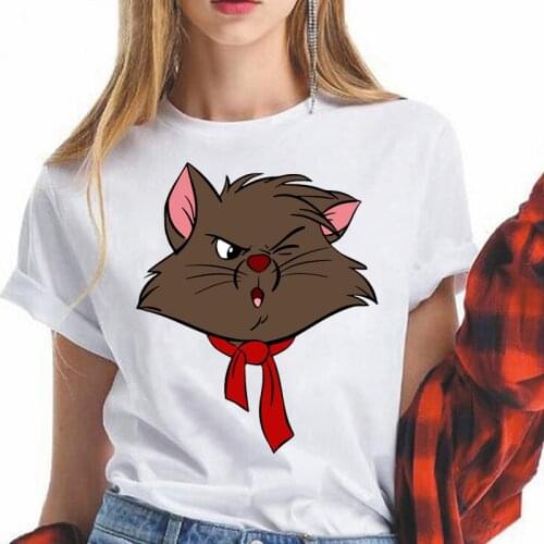 Harajuku Women T-Shirt The Aristocats Print Casual Tee Summer Short Sleeve Disney The Aristocats Clothes Femme