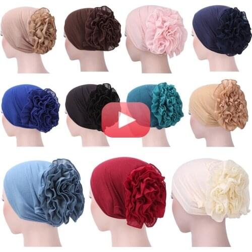 1PC Women Flower Muslim Ruffle Cancer Chemo Hat Beanie Scarf Turban Head Wrap Cap