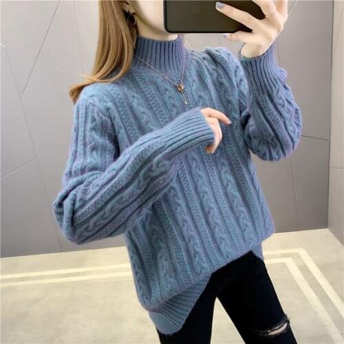 2021 Women Turtleneck Autumn Winter Knitted Pullover Tops Loose Long Sleeve Solid Slim Sweater Female Casual Jumper Clothes G792