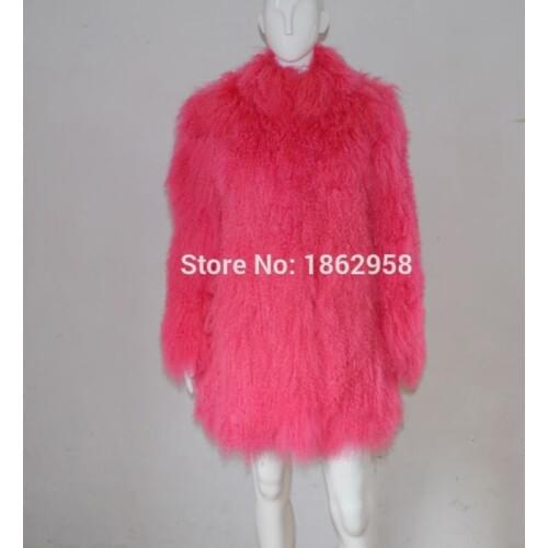 SJ001 Bright Pink Clothing Women Kazakhstan Winter Design Warm Sheep Furs Fashionable Coat Fur Clothes