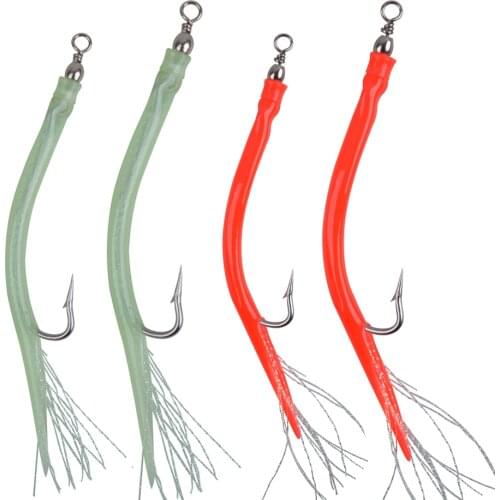 24Pcs Trolling Fishing Eel Jig bait long shank offset hook Sabiki rig striped Bass fishing lure with Rubber Tube Flash Teaser