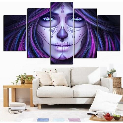 5Panel HD Print Abstract Sugar Skull Day of Dead Modular Canvas Art Wall Picture Poster for Living Room Bedroom Home Decoration