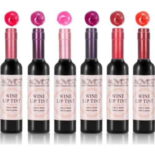 6 Colors Red Wine Bottle Lip Gloss Matte Lipstick Set Waterproof Long Lasting Lipbalm Cute Makeup Cosmetics Funny Shape 7ml/pcs