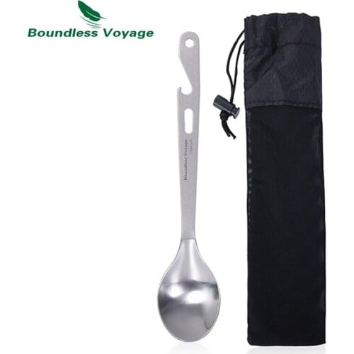 Boundless Voyage Titanium Spoon with Bottle Opener Outdoor Camping Flatware Ultralight Cutlery Portable Tableware