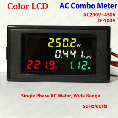 AC 220V~450V 230V 240V Digital LCD LED Voltmeter Panel Volt Amp Watt Combo Meter