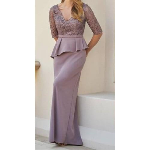 Elegant plus size long brides mother dress V-neck half sleeve lace 2020 formal groom wedding mother dress party dress