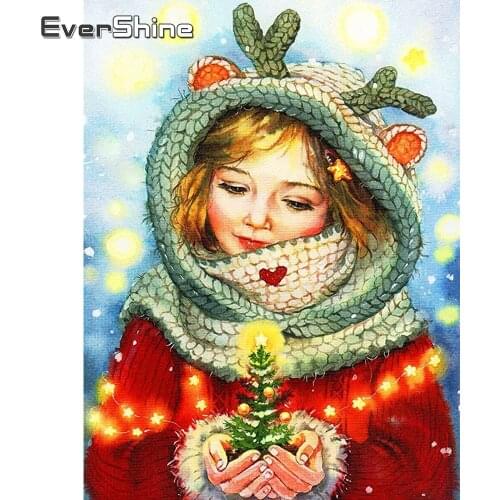 EverShine Diamond Embroidery Christmas Diamond Mosaic Full Drill Square Potrait Picture Rhinestones Girl Painting Home Decor