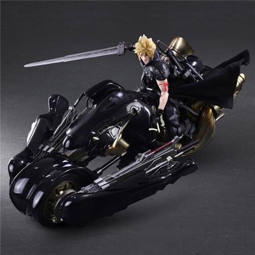 26.5cm Play Arts Final Fantasy VII Cloud Strife Motorcycle PVC Action Figure Anime figure Collection Model Toys Doll gift