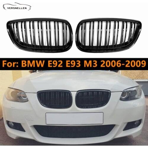 Gloss Black Double Line Front Kidney Grille For BMW E92 E93 M3 3 Series 2006 2007 2008 2009 Car Racing Grill ABS & Carbon Fiber