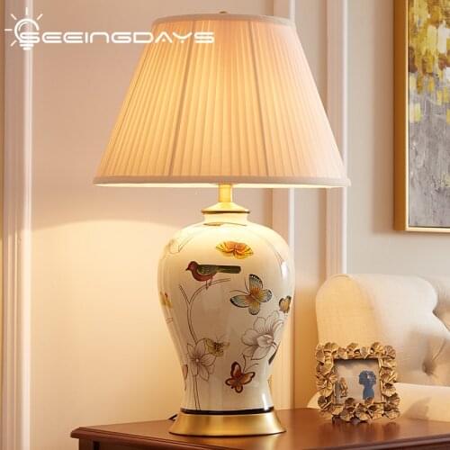 46x74cm Retro Style Graceful American Bird And Butterfly Large Ceramic Table Lamps For Bedroom For Living Room Bedside Lamp