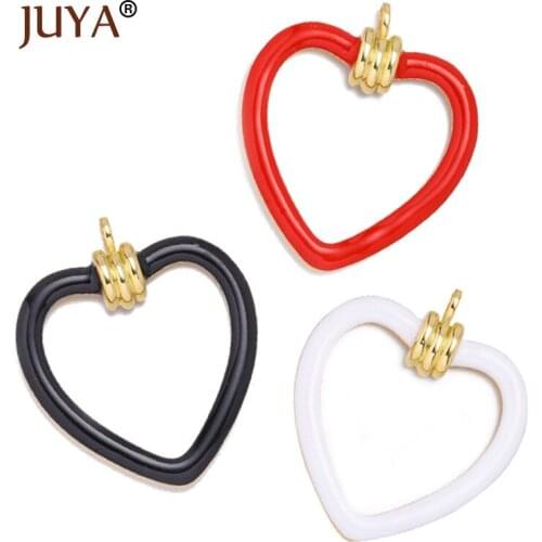 JUYA Fashion Heart Pendants Enamel Charms DIY Women Necklace For Jewelry Making Hand Made Accessories Hanging Chain Pendants