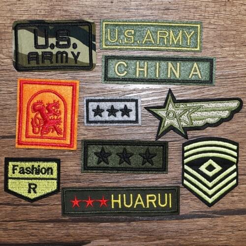 Camouflage Army Green Military Rank Epaulettes Icon Embroidered Applique Patch for Clothing DIY Sew up Badge on the Backpack
