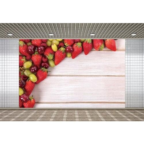 Lyavshi Wooden Board Backdrop Strawberry Cherry Background Birthday Wedding Holiday Baby Shower Party Decor Photo Studio Props