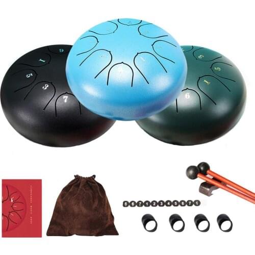 Mini Drum 6 Inch Tongue Drum Mini 8-Tone Steel Tongue Drum C Key Hand Pan Drum with Drum Mallets Carry Bag Percussion Instrument