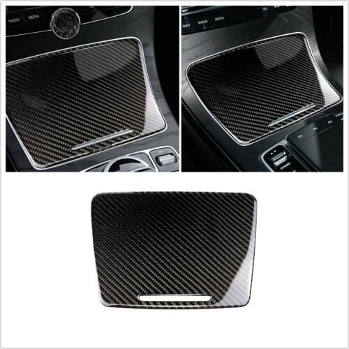 For Mercedes Benz C Class W205 C180 C200 C300 GLC Carbon Fiber Look Car Interior Drink Guard Stickers Strip Water Cup Cover Trim