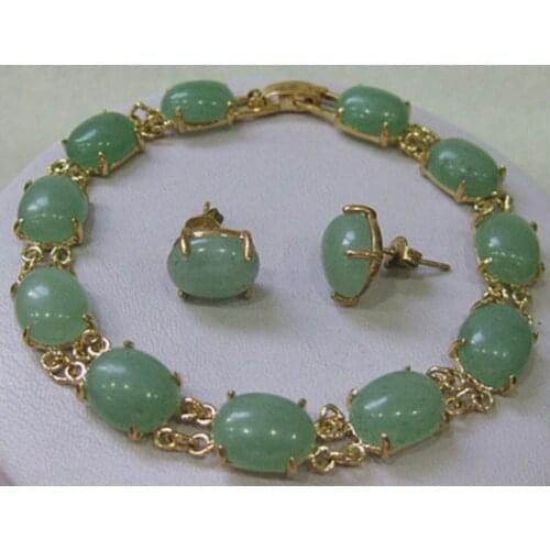 New jewelry Gracious green jade bracelet earring sets