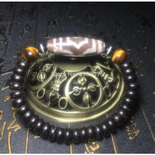 New 3eyes old DZI mens bracelet 9mm coconut shell and 10mm natural tiger eye stone men jewelry bracelet can be customized