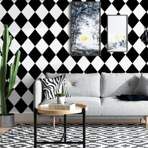 Beibehang papel de parede Wallpaper black and white small plaid square simple diamond pattern Nordic style American TV wallpaper