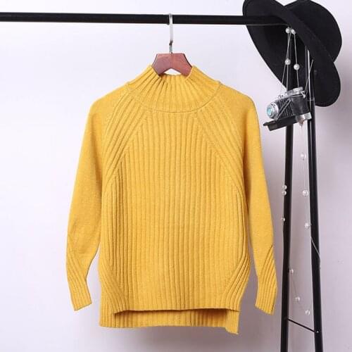 Plus size Half Turtleneck Irregular Split Hem Base Sweater Autumn Pullover Loose Knitted Jumper Jersey Mujer Casual Pull Femme