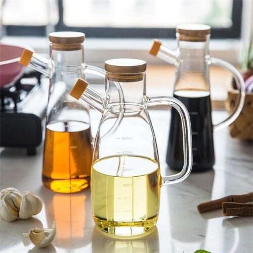 Transparent High Borosilicate Glass Oil Bottle with Handle and Scale Heat-resistant Kitchen Tools Soy Vinegar Sauce Container