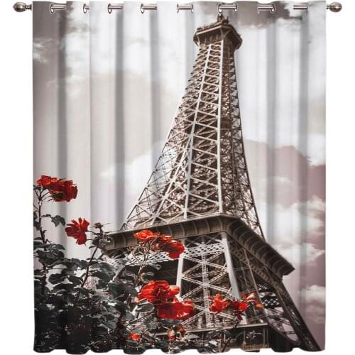 Retro Eiffel Tower Room Curtains Large Window Window Curtains Dark Living Room Bedroom Curtains Bathroom Bedroom Outdoor Fabric
