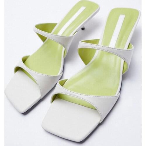 2021 New Brand Design Women Slipper Ladies Elegant Thin High Heel Sandal Summer Outdoor Casual Slides Open Toe Flip Flop Shoes