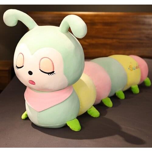 Cute Colorful Scarf Caterpillar Stuffed Toy Doll Squinting Eyes Doll Sleeping Long Pillow Girl Cuddle Doll Present Curative Toy