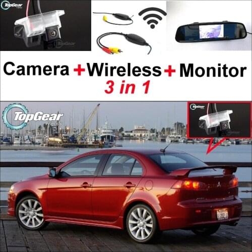 3 in1 Special Rear View Camera + Wireless Receiver + Mirror Monitor Easy Back Up Parking System For Mitsubishi Lancer 2007~2015