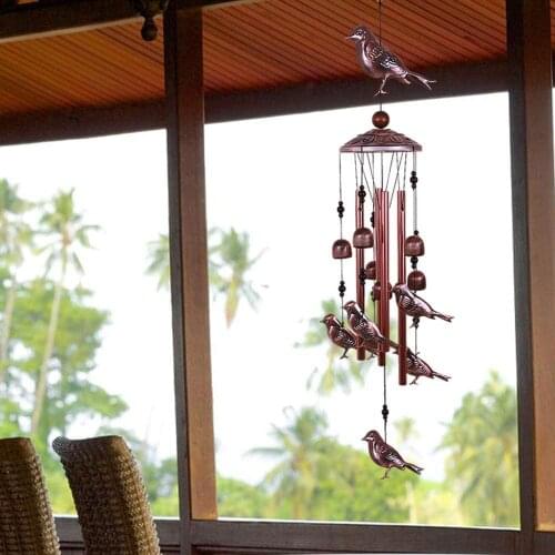 Bird Wind Chimes 4 Aluminum Tubes 6 Bells 7 Birds Windbells for Indoor Outdoor Decoration